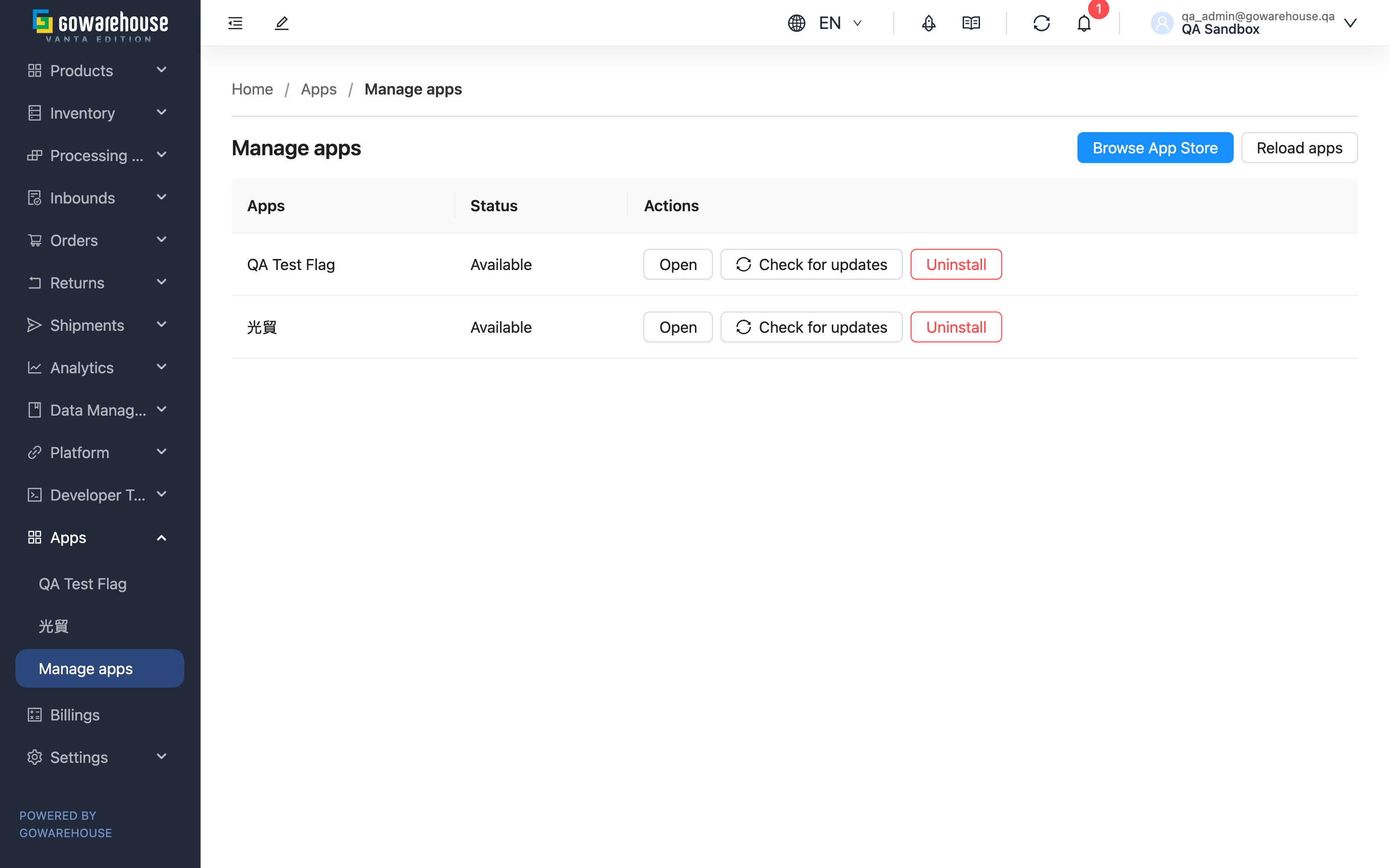 Apps - Page overview