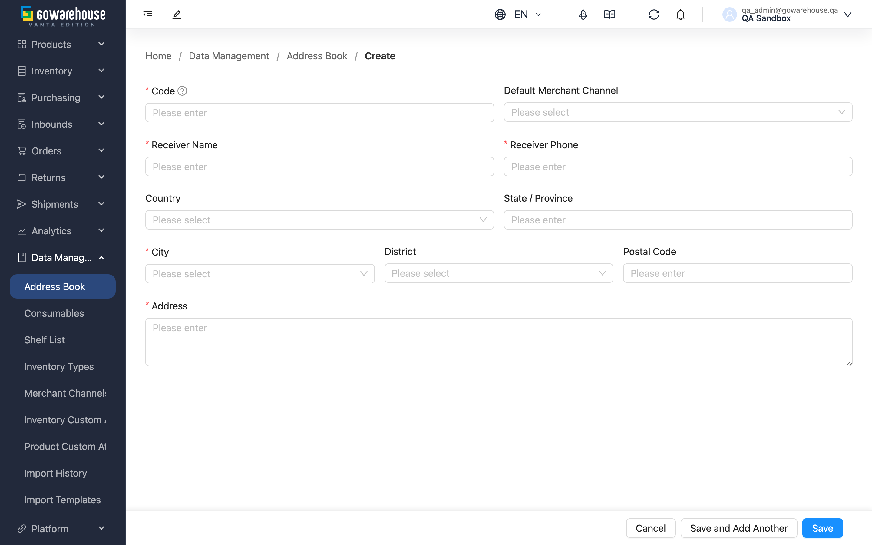 Add Address - Form Page