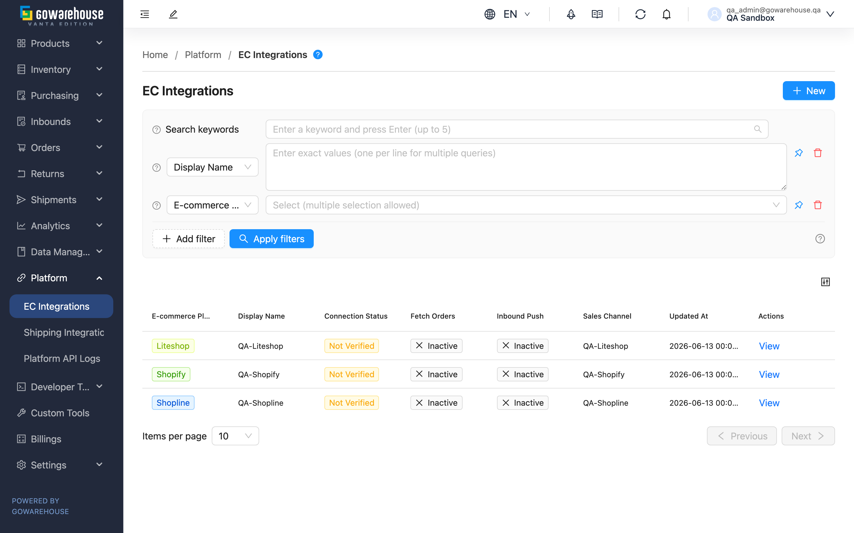EC Integrations - Page Overview