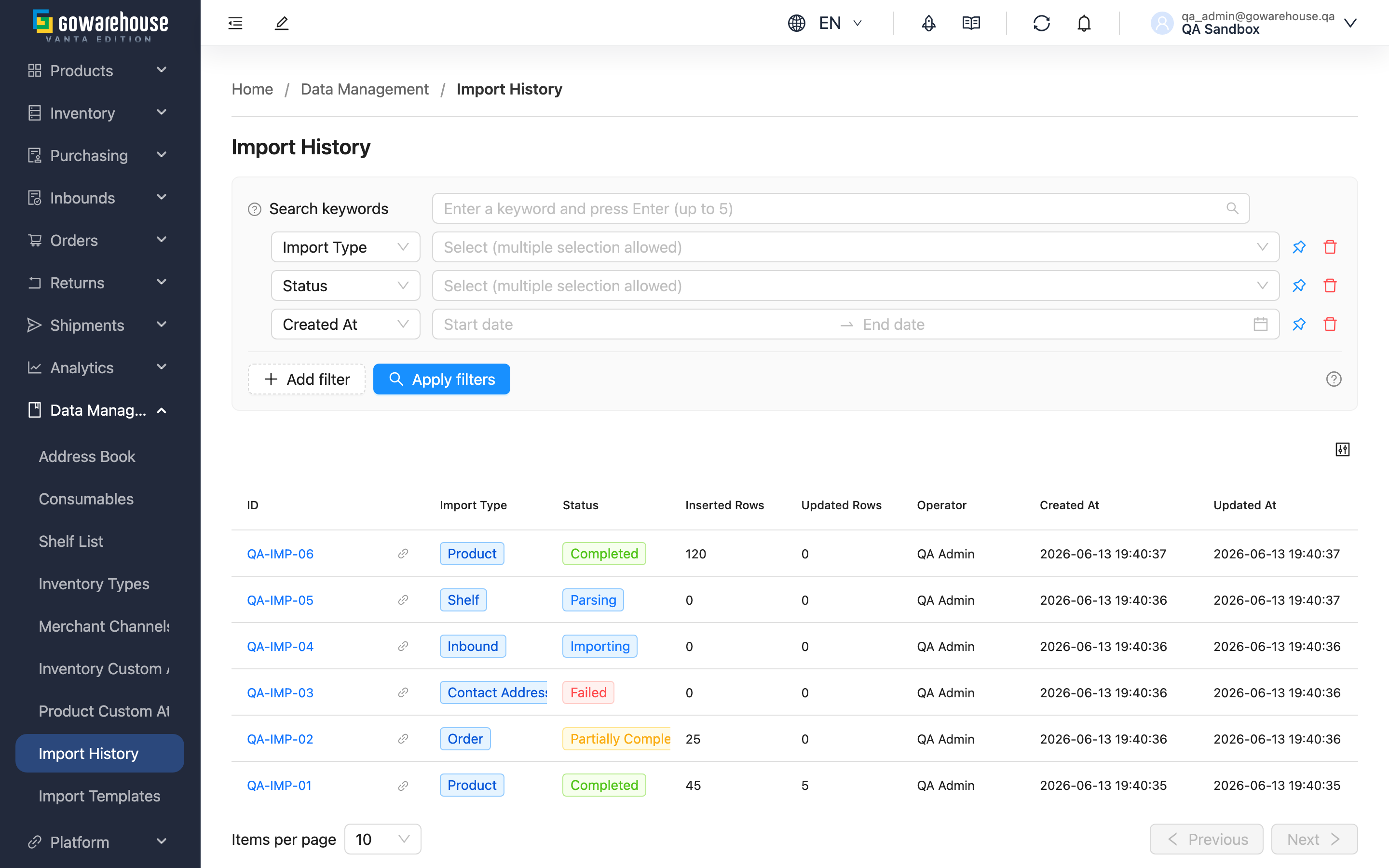 Import List - Page Overview