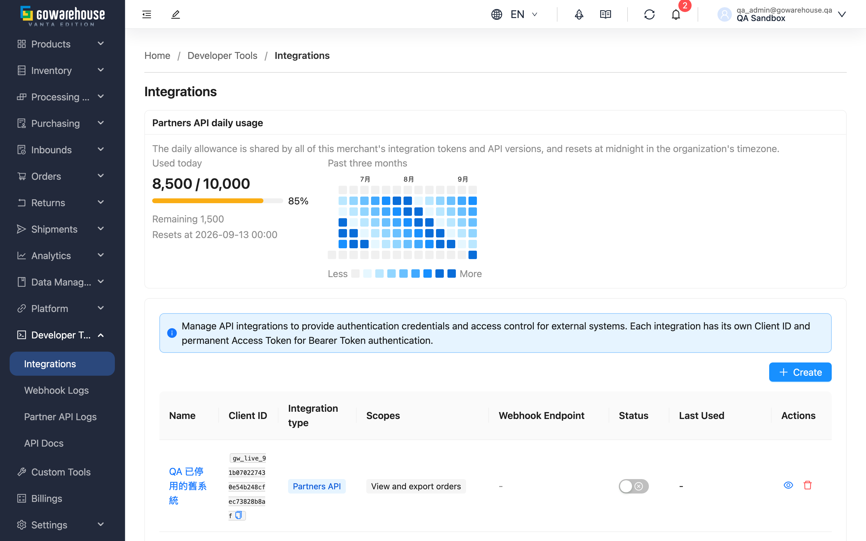 API Integrations - page overview