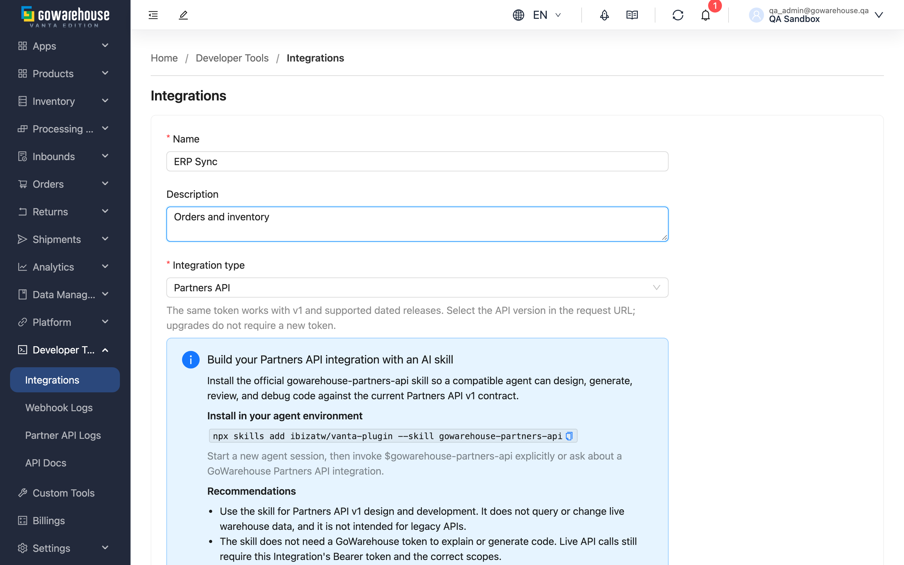 Create Integration - page overview