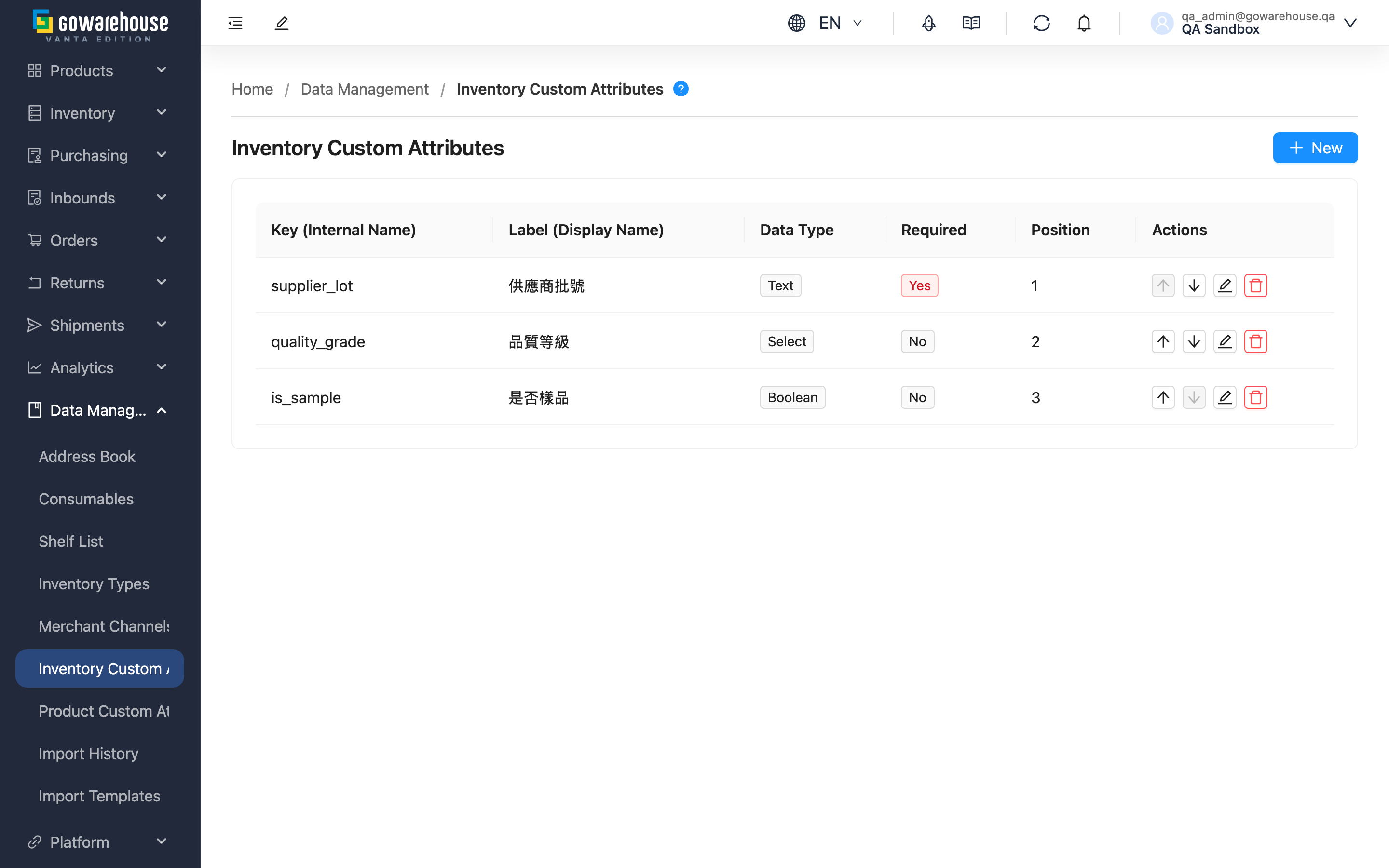 Inventory Custom Attributes - Page Overview