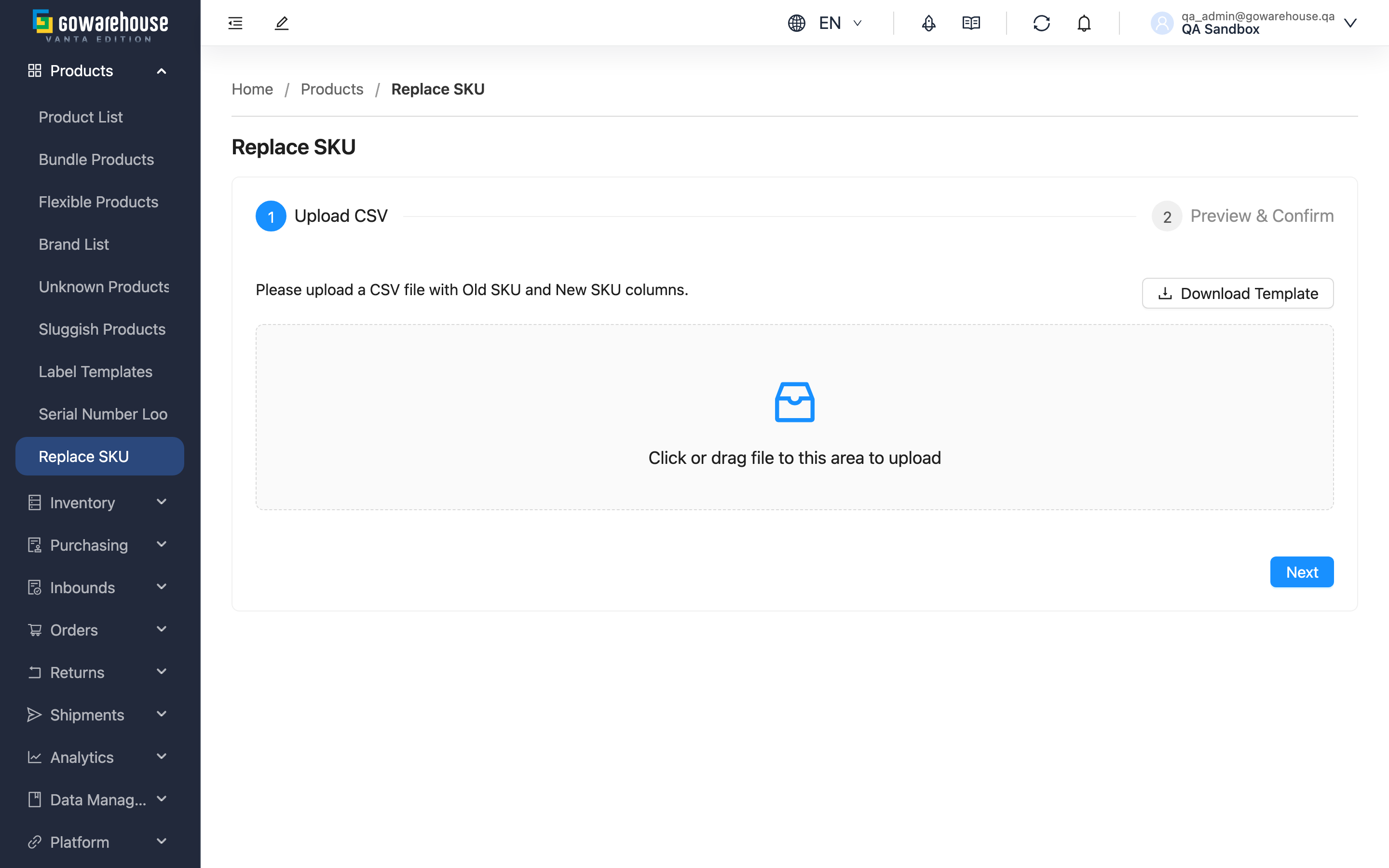 Replace SKU - Page Overview