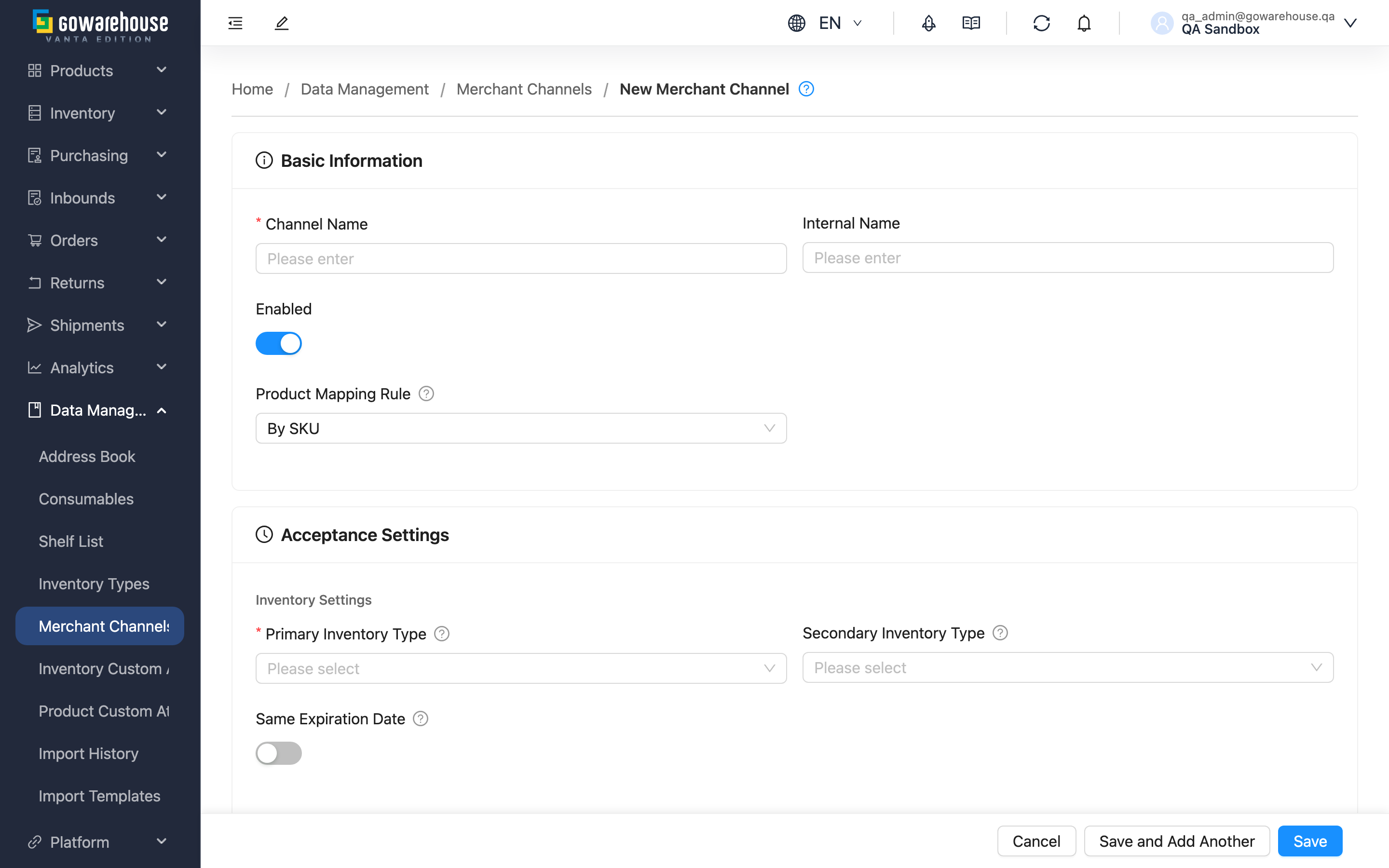 New Merchant Channel - Form Overview