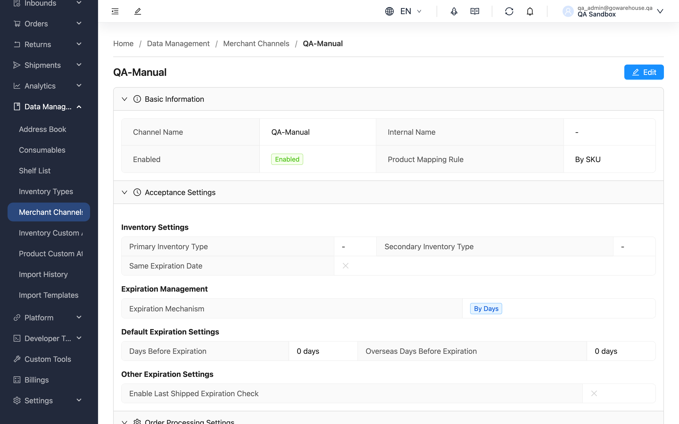 Merchant Channel Details - Page Overview