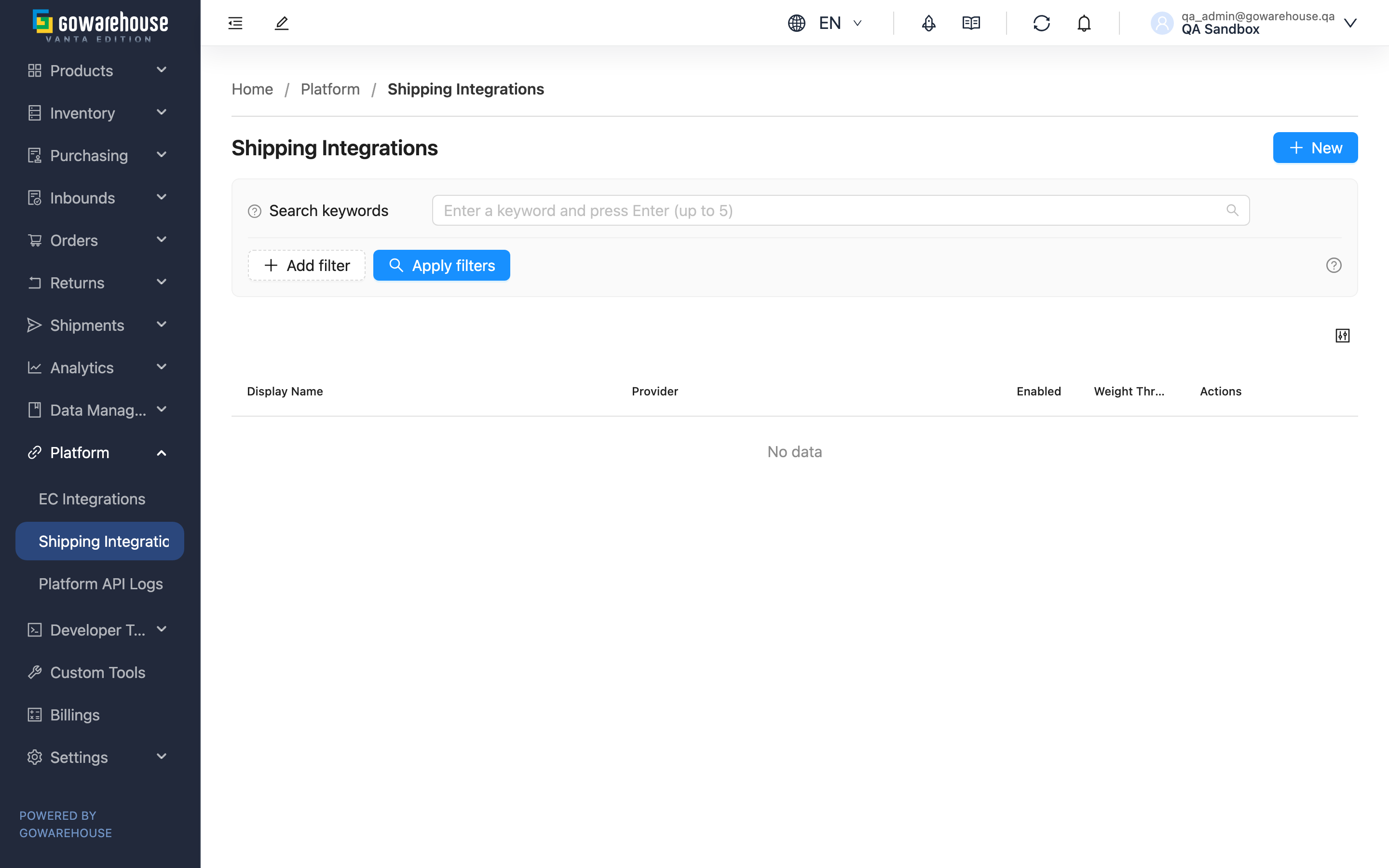 Shipping Integrations - Page Overview