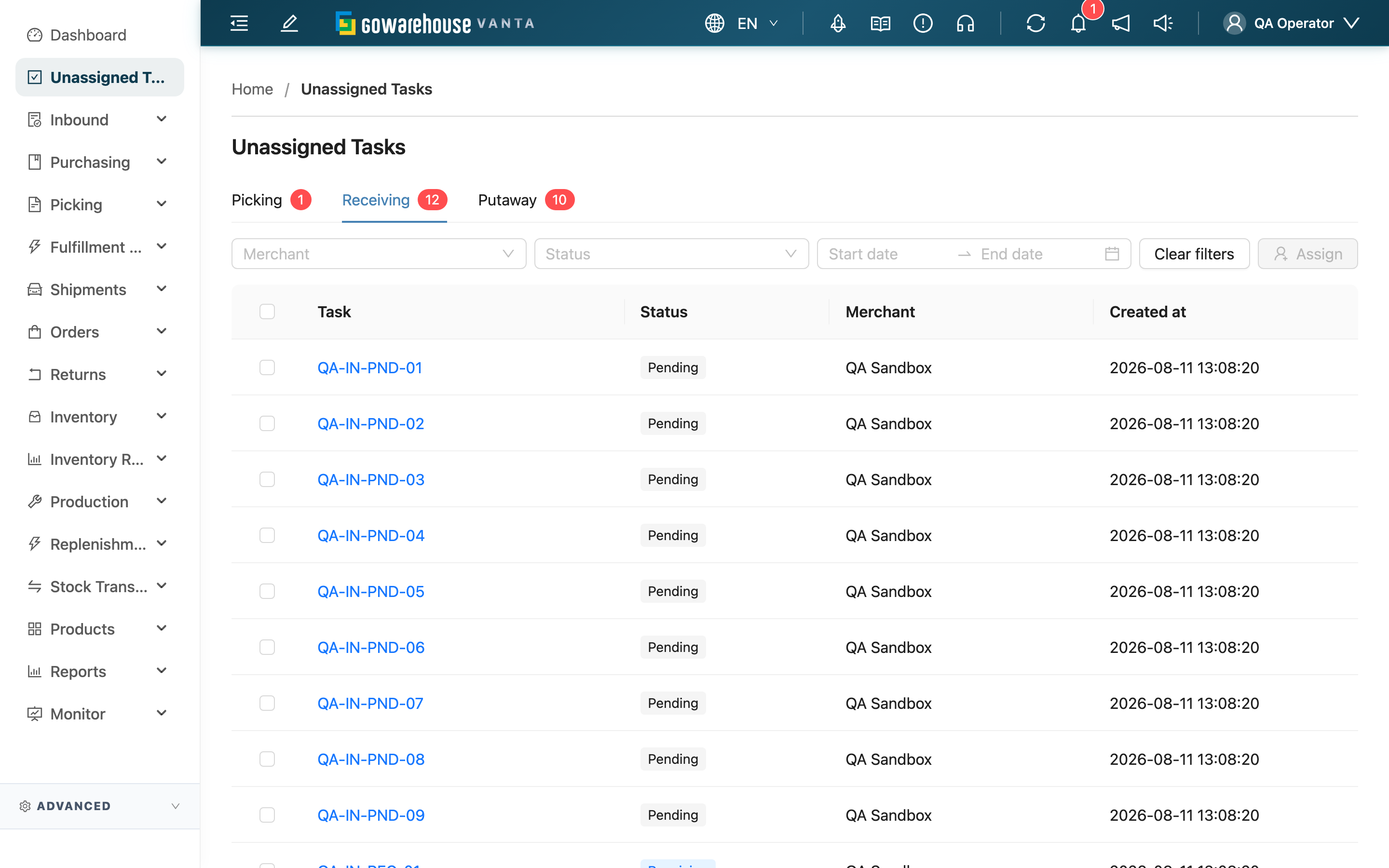 Unassigned Tasks - Page Overview