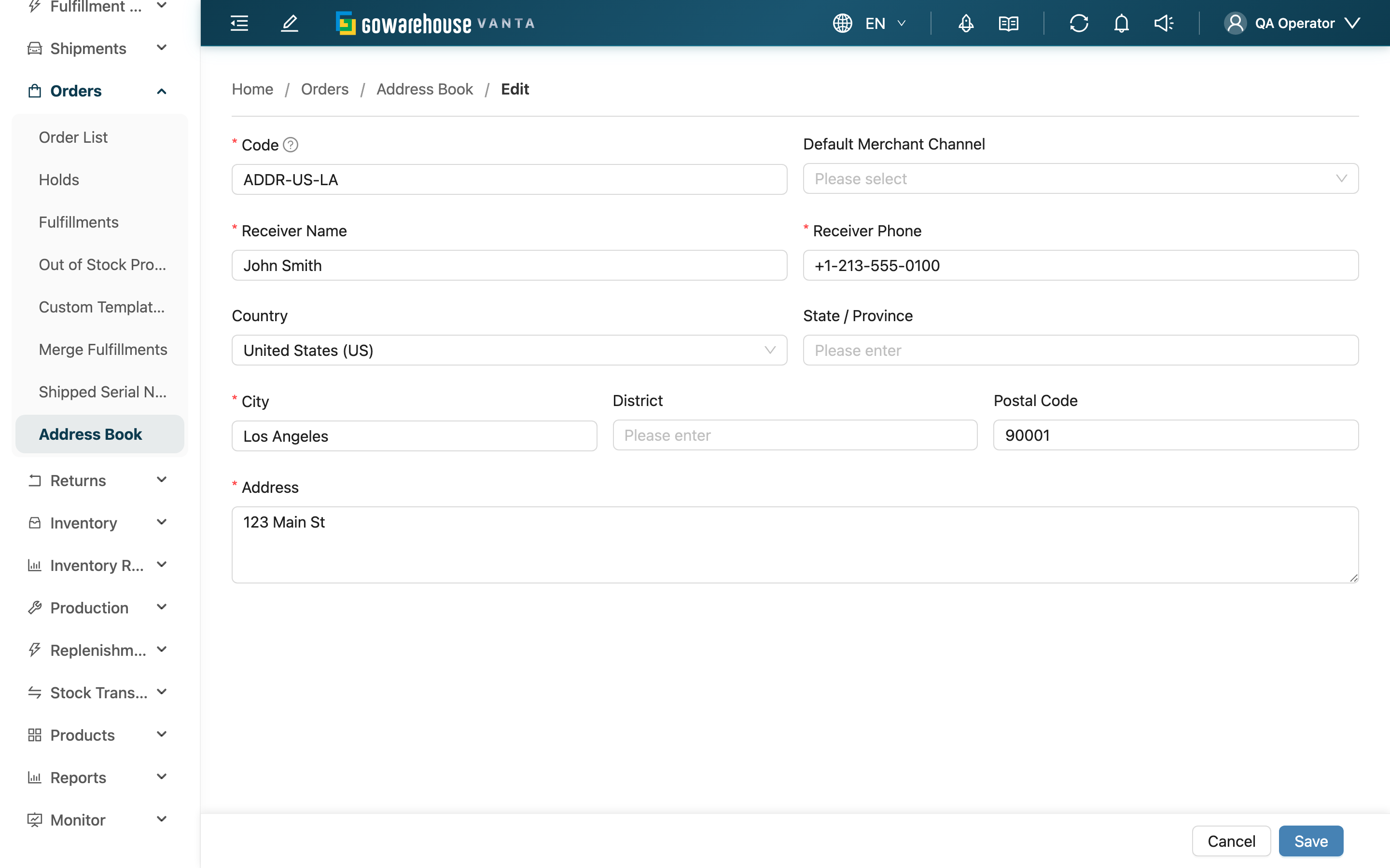 Edit Address - Page overview