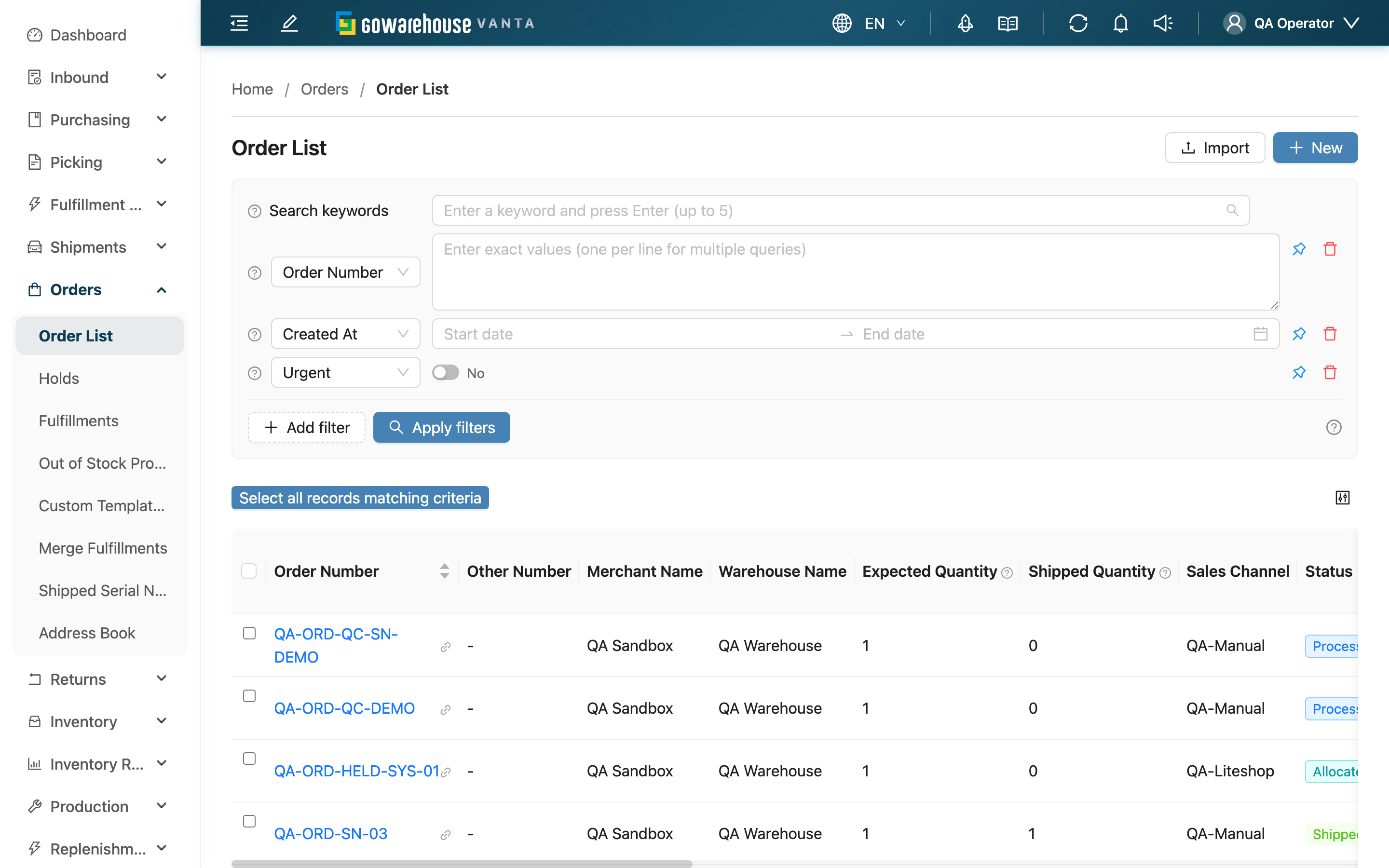 Order List - Page Overview