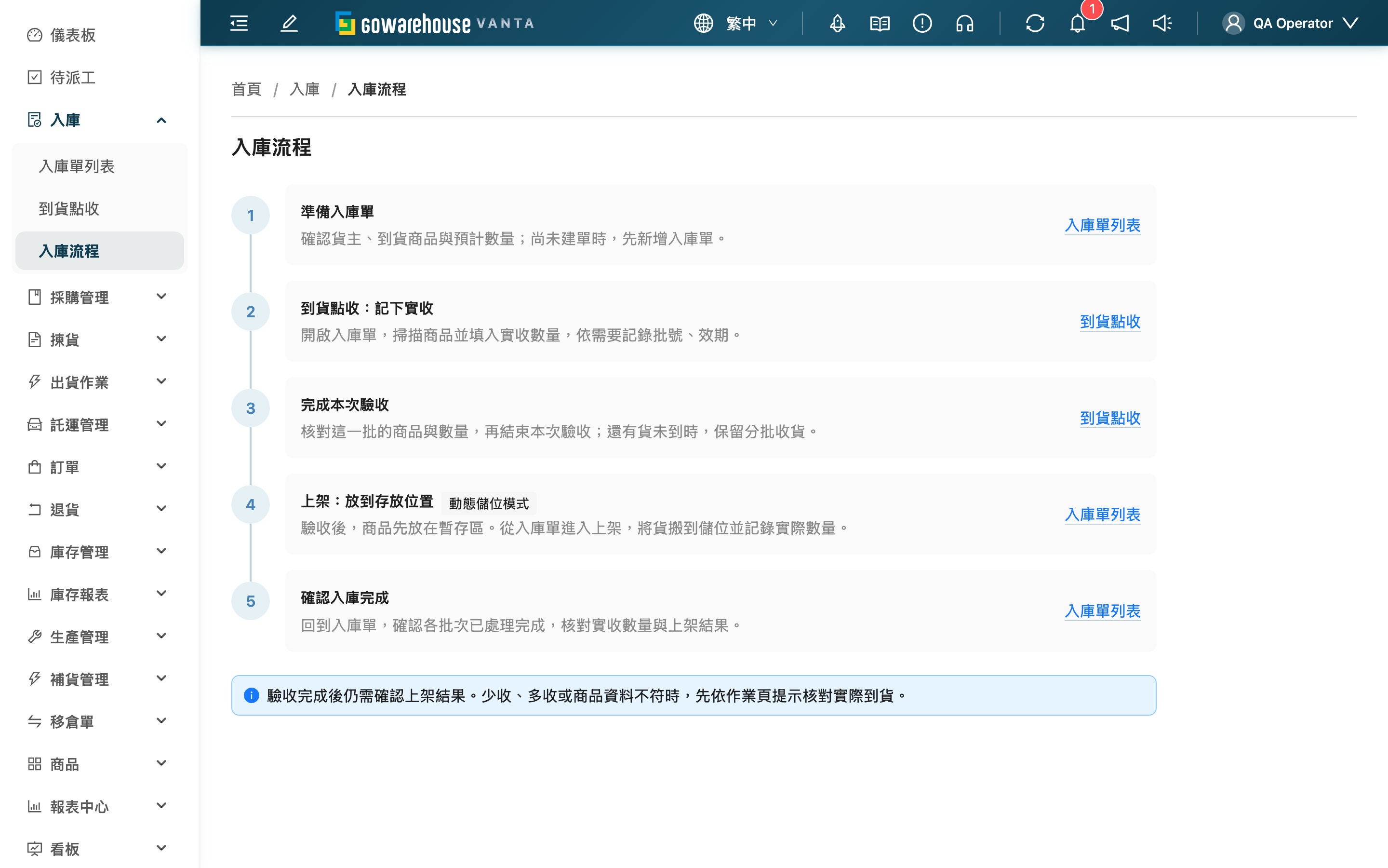 入庫流程 - 頁面總覽